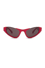 ALAÏA Lettering Logo Cat Eye Sunglasses in Red & Grey, view 1, click to view large image.