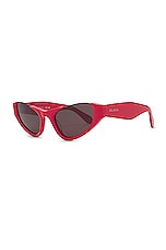ALAÏA Lettering Logo Cat Eye Sunglasses in Red & Grey, view 2, click to view large image.