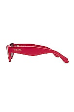 ALAÏA Lettering Logo Cat Eye Sunglasses in Red & Grey, view 3, click to view large image.