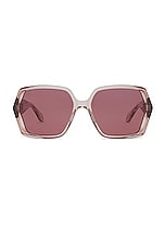 ALAÏA Lettering Logo Geometrical Sunglasses in Pink & Red, view 1, click to view large image.