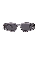 ALAÏA Lettering Logo Geometrical Sunglasses in Grey, view 1, click to view large image.