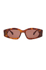 ALAÏA Lettering Logo Geometrical Sunglasses in Havana & Brown, view 1, click to view large image.