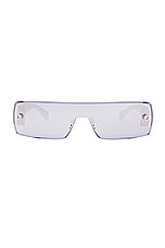 ALAÏA Lettering Logo Rectangular Sunglasses in Silver, view 1, click to view large image.