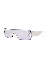 ALAÏA Lettering Logo Rectangular Sunglasses in Silver, view 2, click to view large image.