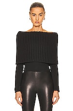 ALAÏA Detroit Off The Shoulder Sweater in Noir, view 2, click to view large image.