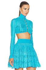ALAÏA Crinoline Cardigan Top in Turquoise, view 2, click to view large image.