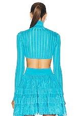 ALAÏA Crinoline Cardigan Top in Turquoise, view 3, click to view large image.