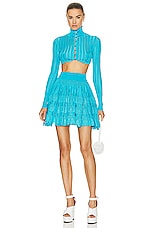 ALAÏA Crinoline Cardigan Top in Turquoise, view 4, click to view large image.