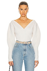ALAÏA Ribbed Sweater in Blanc Casse, view 1, click to view large image.