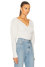 ALAÏA Ribbed Sweater in Blanc Casse, view 2, click to view large image.