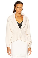 ALAÏA Shawl Collared Sculpted Long Sleeve Cardigan in Ivoire, view 1, click to view large image.