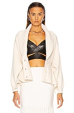 ALAÏA Shawl Collared Sculpted Long Sleeve Cardigan in Ivoire, view 2, click to view large image.