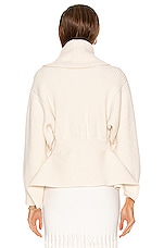 ALAÏA Shawl Collared Sculpted Long Sleeve Cardigan in Ivoire, view 4, click to view large image.