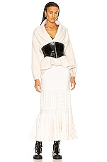 ALAÏA Shawl Collared Sculpted Long Sleeve Cardigan in Ivoire, view 5, click to view large image.