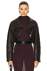 ALAÏA Leather Biker Jacket in Ebene, view 1, click to view large image.