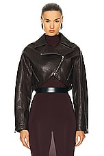 ALAÏA Leather Biker Jacket in Ebene, view 2, click to view large image.