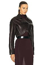 ALAÏA Leather Biker Jacket in Ebene, view 3, click to view large image.