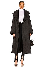 ALAÏA Oversized Long Belted Coat in Gris Fonce, view 1, click to view large image.