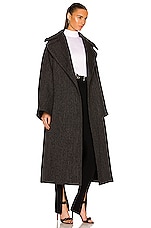 ALAÏA Oversized Long Belted Coat in Gris Fonce, view 3, click to view large image.