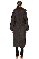 ALAÏA Oversized Long Belted Coat in Gris Fonce, view 4, click to view large image.