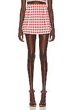 ALAÏA Check Mini Skirt in Rouge & Rose, view 1, click to view large image.
