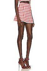 ALAÏA Check Mini Skirt in Rouge & Rose, view 2, click to view large image.