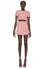 ALAÏA Check Mini Skirt in Rouge & Rose, view 4, click to view large image.