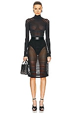 ALAÏA Striped Pencil Skirt in Noir ALA?A, view 4, click to view large image.