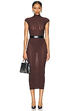 ALAÏA Stripped Skirt in Chocolat, view 4, click to view large image.