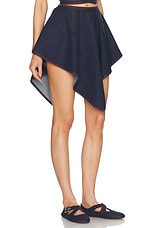 ALAÏA Triangle Mini Skirt in Bleu Denim, view 2, click to view large image.