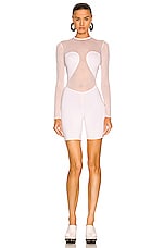 ALAÏA Second Skin Biker Short Romper in Blanc, view 1, click to view large image.