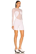 ALAÏA Second Skin Biker Short Romper in Blanc, view 2, click to view large image.