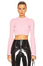 ALAÏA Detroit Crop Top in Rose Clair, view 1, click to view large image.