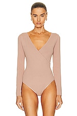 ALAÏA Wrap Angie Bodysuit in Nude, view 2, click to view large image.