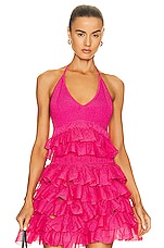 ALAÏA Ruffle Top in Fuchsia, view 1, click to view large image.