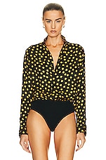 ALAÏA Printed Bodysuit in Nuit & Jaune, view 2, click to view large image.