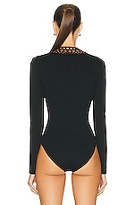 ALAÏA Vienne V-neck Bodysuit in Noir ALAÏA, view 4, click to view large image.