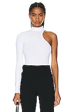 ALAÏA Cut Out Long Sleeve Bodysuit in Blanc, view 1, click to view large image.