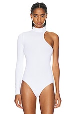 ALAÏA Cut Out Long Sleeve Bodysuit in Blanc, view 2, click to view large image.