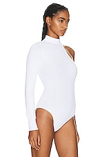ALAÏA Cut Out Long Sleeve Bodysuit in Blanc, view 3, click to view large image.