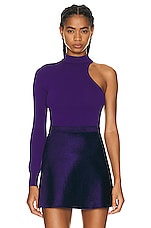 ALAÏA Asymetric Bodysuit in Ultraviolet, view 1, click to view large image.
