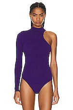 ALAÏA Asymetric Bodysuit in Ultraviolet, view 2, click to view large image.