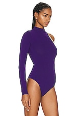 ALAÏA Asymetric Bodysuit in Ultraviolet, view 3, click to view large image.