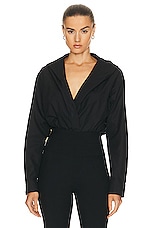 ALAÏA Hooded Bodysuit in Noir, view 1, click to view large image.