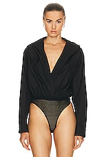 ALAÏA Hooded Bodysuit in Noir, view 2, click to view large image.