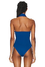 ALAÏA Halter Bodysuit Top in Bleu Ceruleen, view 4, click to view large image.