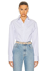 ALAÏA Shirt Bodysuit in Blanc & Bleu, view 1, click to view large image.