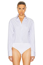 ALAÏA Shirt Bodysuit in Blanc & Bleu, view 2, click to view large image.