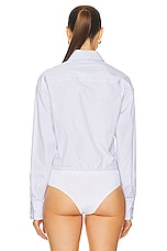 ALAÏA Shirt Bodysuit in Blanc & Bleu, view 4, click to view large image.