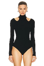 ALAÏA Cut Out Bodysuit Top in Noir ALA?A, view 2, click to view large image.
